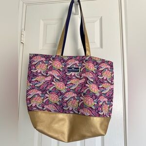 Simply Southern Dancing Turtles Tote Bag Pink Gold Blue